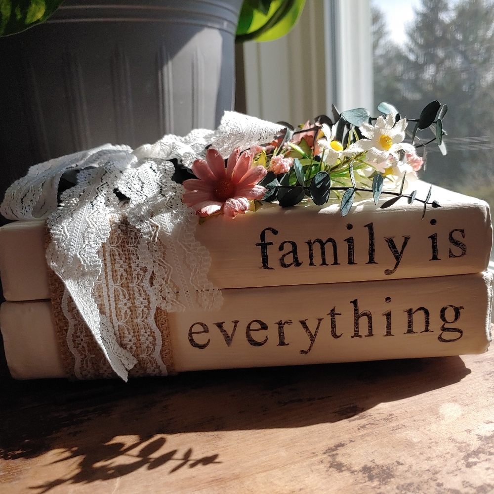 Farmhouse Style Decor / Stamped Stacked Book Set